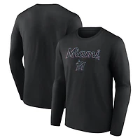 Men's  Black Miami Marlins Team Lockup Long Sleeve T-Shirt