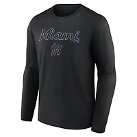 Men's  Black Miami Marlins Team Lockup Long Sleeve T-Shirt