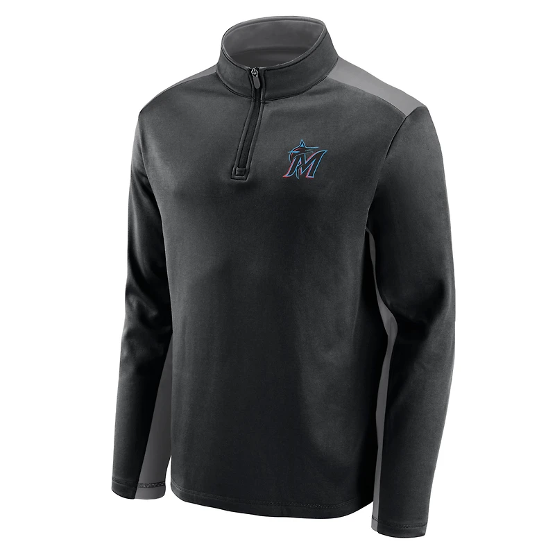 Men's Black Miami Marlins Team Primary Logo Quarter-Zip Jacket