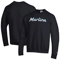 Men's Champion Black Miami Marlins Powerblend Wordmark Sweatshirt