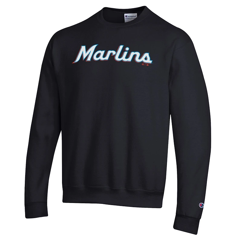 Men's Champion Black Miami Marlins Powerblend Wordmark Sweatshirt