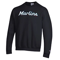Men's Champion Black Miami Marlins Powerblend Wordmark Sweatshirt