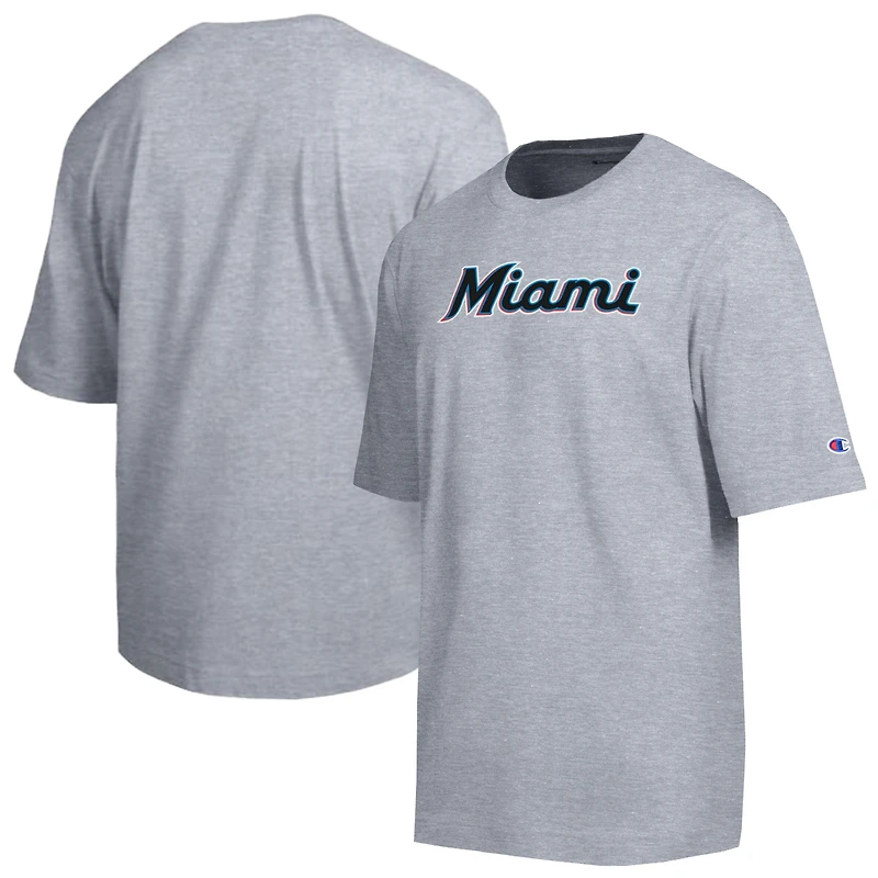 T-shirt Champion gris Miami Marlins All Star en chenille avec logo