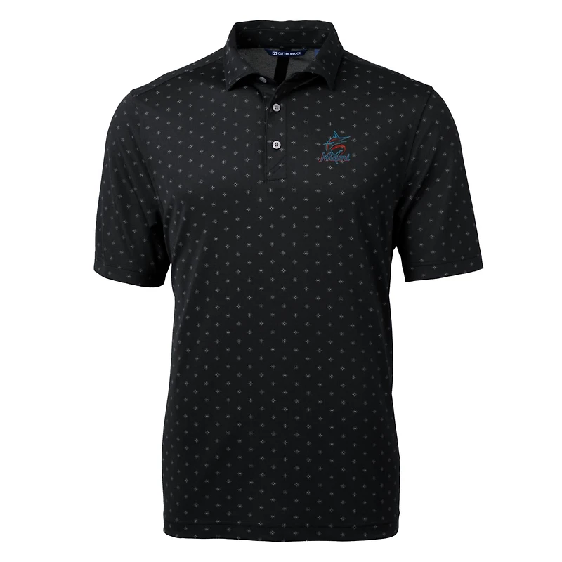 Polo Virtue Eco Pique à imprimé carreaux pour homme, noir, de la collection Cutter & Buck des Marlins Miami, grande taille