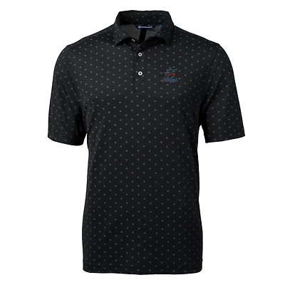 Polo Virtue Eco Pique à imprimé carreaux pour homme, noir, de la collection Cutter & Buck des Marlins Miami, grande taille