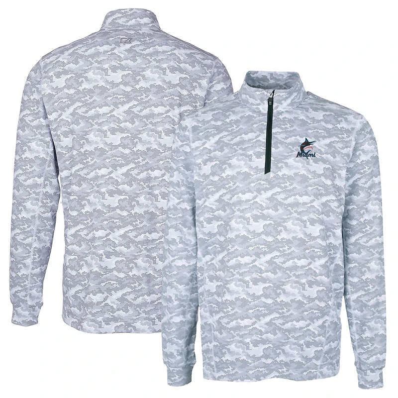 Men's Cutter & Buck Charcoal Miami Marlins Big Tall Traverse Camo Print Stretch Quarter-Zip Pullover Top