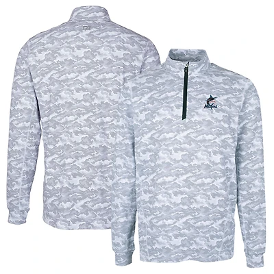 Men's Cutter & Buck Charcoal Miami Marlins Big Tall Traverse Camo Print Stretch Quarter-Zip Pullover Top