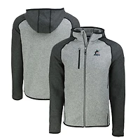 Men's Cutter & Buck Heather Charcoal/Heather Gray Miami Marlins Mainsail Full-Zip Hooded Jacket
