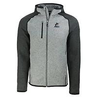 Men's Cutter & Buck Heather Charcoal/Heather Gray Miami Marlins Mainsail Full-Zip Hooded Jacket