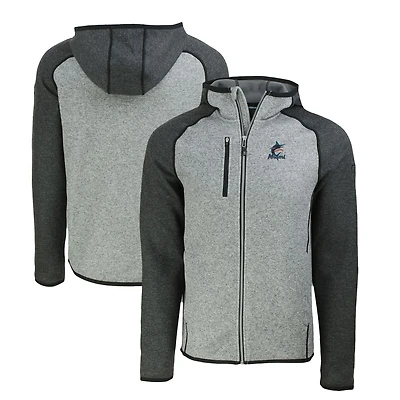 Men's Cutter & Buck Heather Charcoal/Heather Gray Miami Marlins Mainsail Full-Zip Hooded Jacket