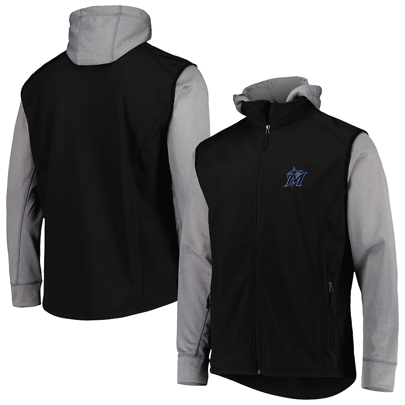 Veste zippée intégrale Dunbrooke pour homme, noire/gris chiné, Miami Marlins Alpha