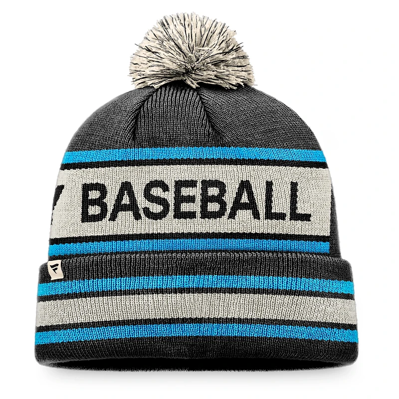 Bonnet en tricot à revers avec slogan Fanatics pour hommes, noir/naturel, Miami Marlins Hometown, avec pompon