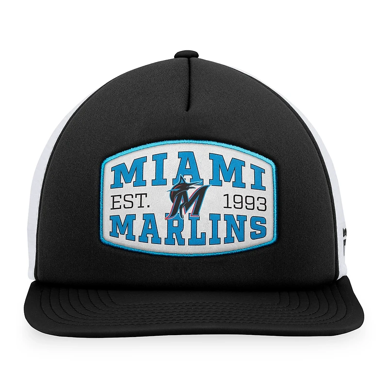 Casquette Snapback de camionneur noire Fanatics Miami Marlins en mousse avec patch sur le devant pour hommes
