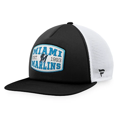 Casquette Snapback de camionneur noire Fanatics Miami Marlins en mousse avec patch sur le devant pour hommes
