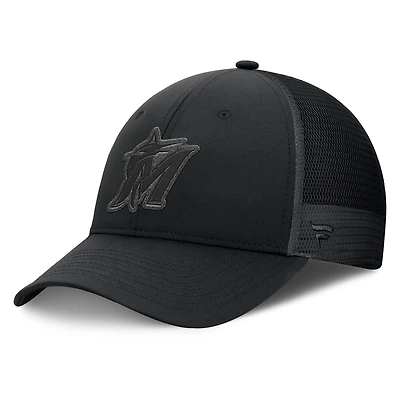 Casquette de camionneur ajustable noire Fanatics pour hommes des Marlins de Miami