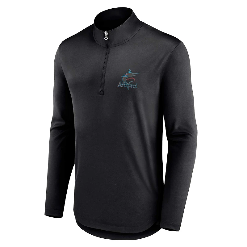 Men's Fanatics Black Miami Marlins Quarterback Quarter-Zip Top