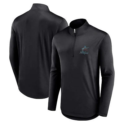 Men's Fanatics Black Miami Marlins Quarterback Quarter-Zip Top