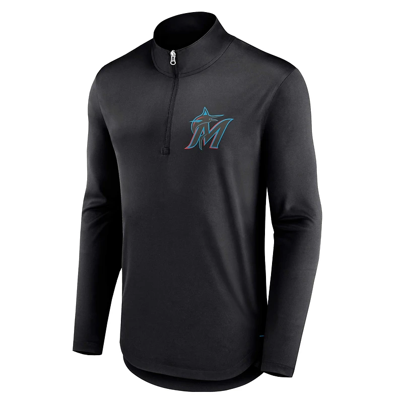 Men's Fanatics Black Miami Marlins Tough Minded Lightweight Quarter-Zip Pullover