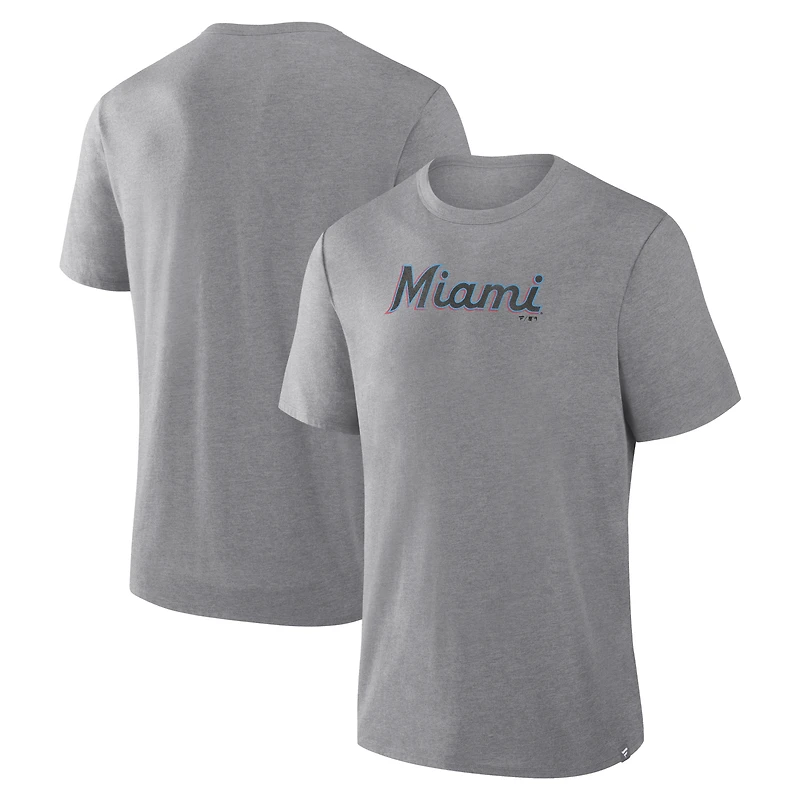 T-shirt Fanatics Heather Gray Miami Marlins Play Tribute Tri-Blend pour homme