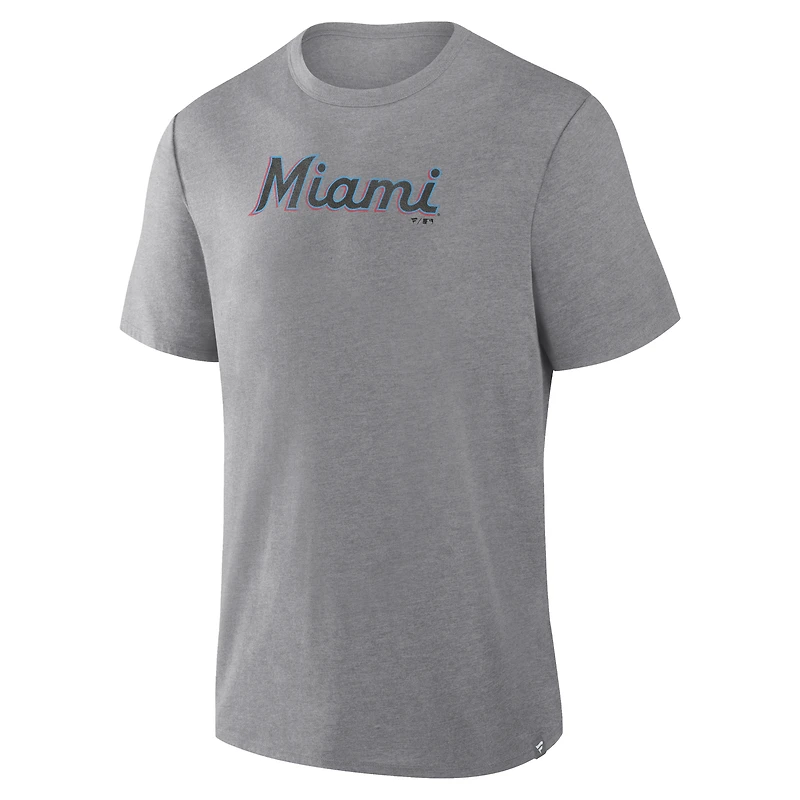 Men's Fanatics Heather Gray Miami Marlins Play Tribute Tri-Blend T-Shirt