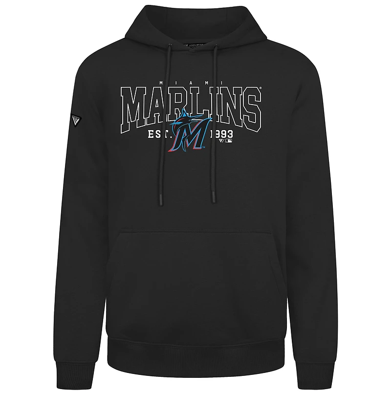Men's Levelwear Black Miami Marlins Accolade Podium Textbook Pullover Hoodie