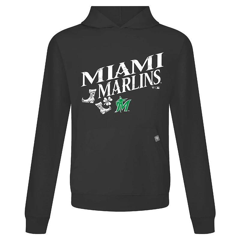 Men's Levelwear Black Miami Marlins St. Patrick's Day Relay Boots Pullover Hoodie