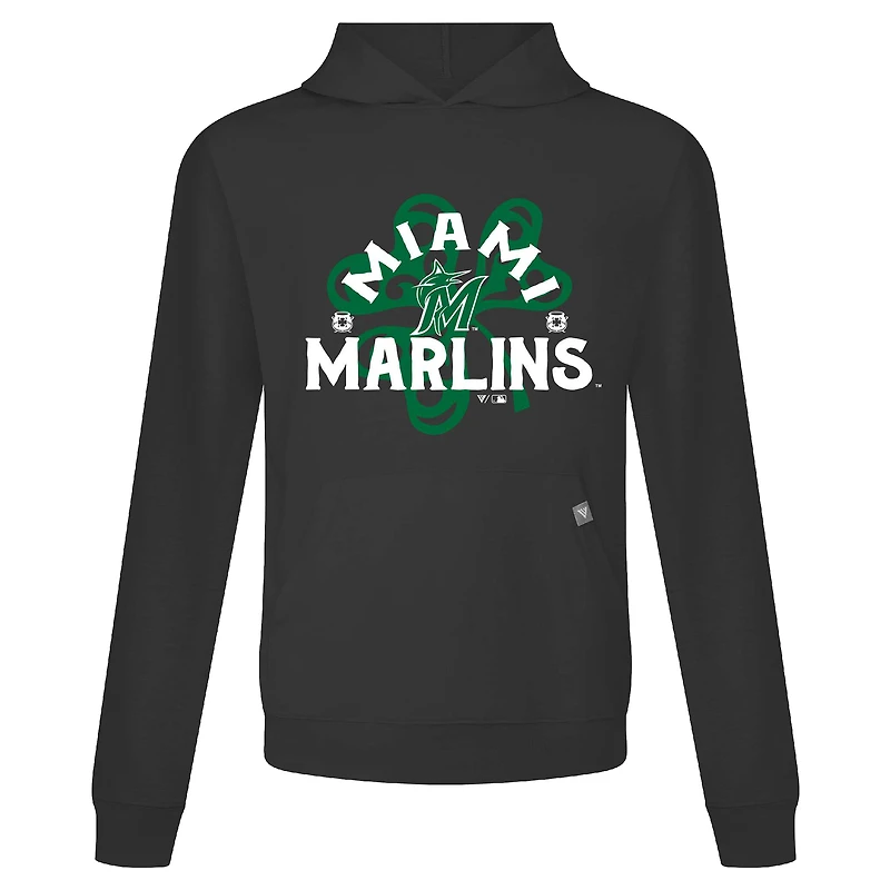 Men's Levelwear Black Miami Marlins St. Patrick's Day Relay Shamrock Pullover Hoodie