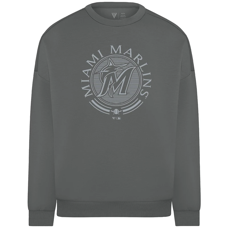 Men's Levelwear Gray Miami Marlins Luxe Signature Grain Pullover Sweatshirt
