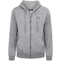 Men's Levelwear Gray Miami Marlins Podium Chenille Logo Full-Zip Hoodie