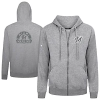 Men's Levelwear Gray Miami Marlins Podium Chenille Logo Full-Zip Hoodie
