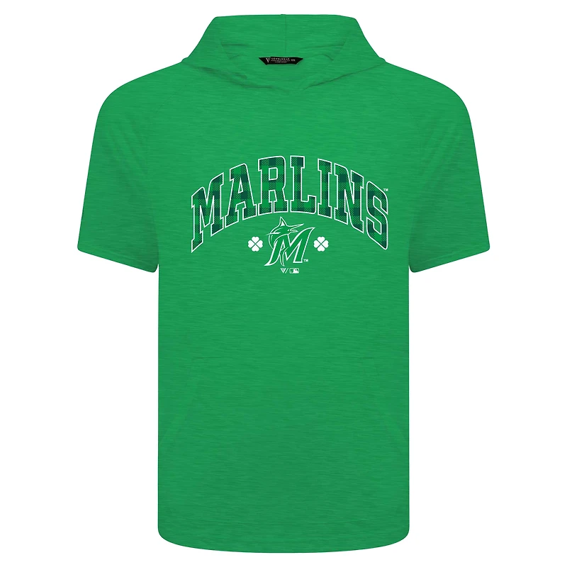 Men's Levelwear Green Miami Marlins St. Patrick's Day Phase Plaid Short Sleeve T-Shirt Hoodie