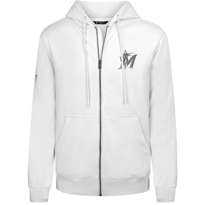Men's Levelwear White Miami Marlins Podium Chenille Logo Full-Zip Hoodie