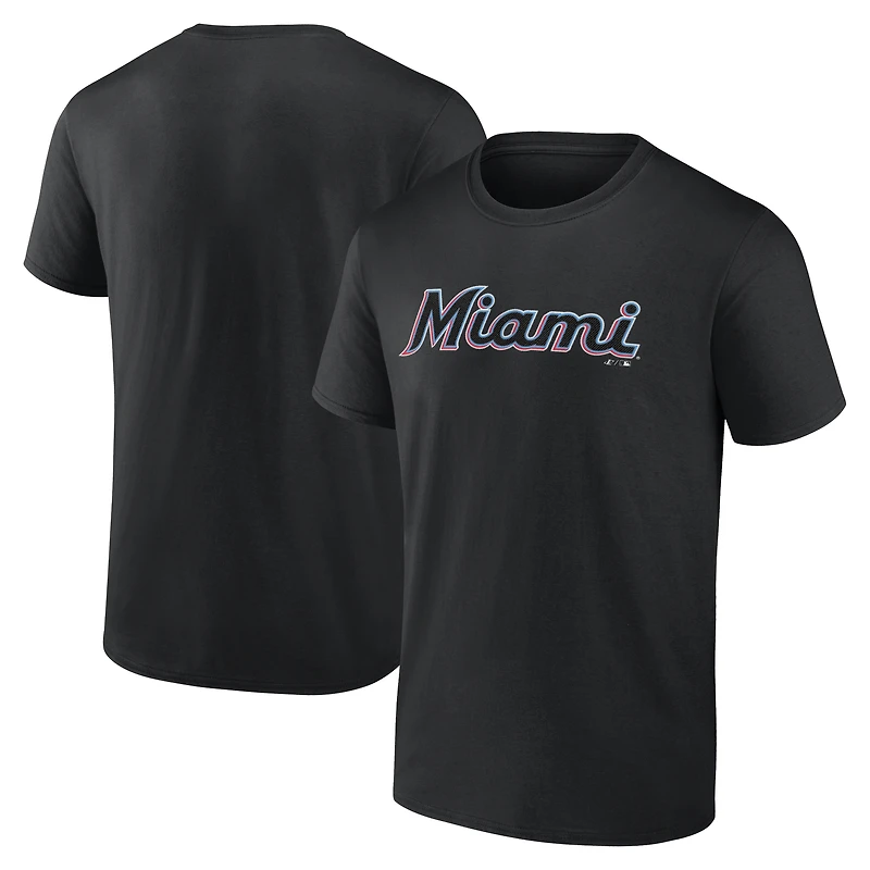 T-shirt noir pour homme avec logo Miami Marlins