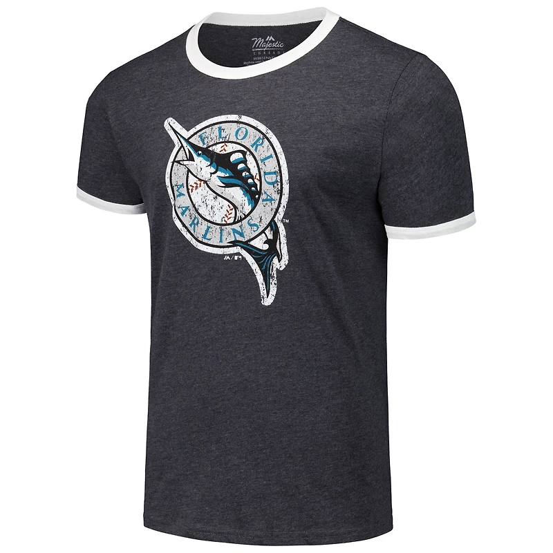 Men's Majestic Threads Black Florida Marlins Ringer Tri-Blend T-Shirt