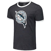 Men's Majestic Threads Black Florida Marlins Ringer Tri-Blend T-Shirt