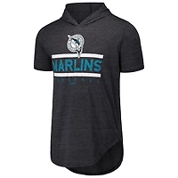 T-shirt à capuche noir en trois mélanges Majestic Threads pour hommes des Marlins de Miami