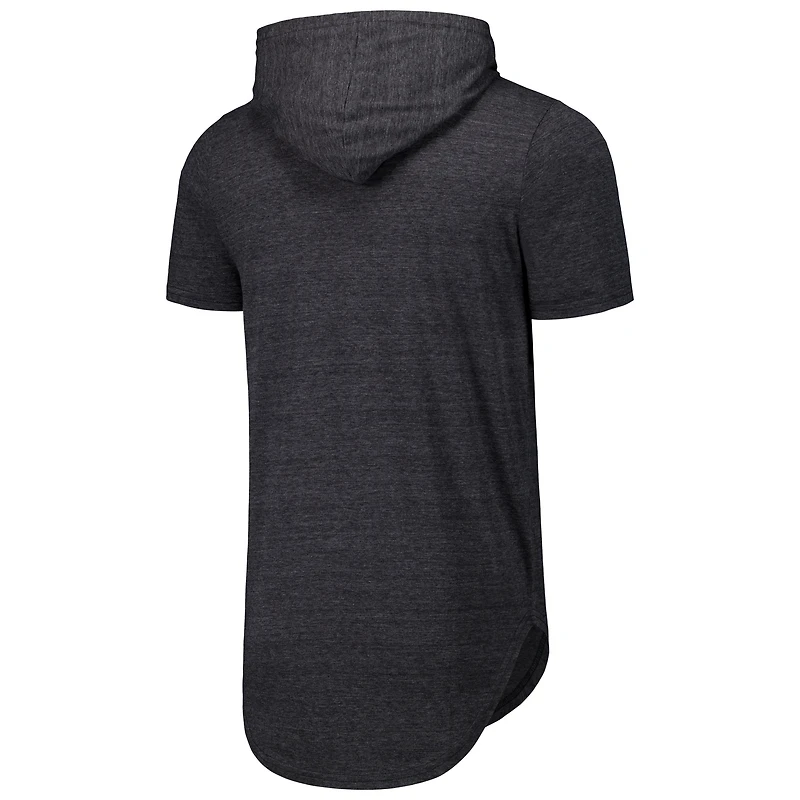T-shirt à capuche noir en trois mélanges Majestic Threads pour hommes des Marlins de Miami