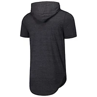 T-shirt à capuche noir en trois mélanges Majestic Threads pour hommes des Marlins de Miami