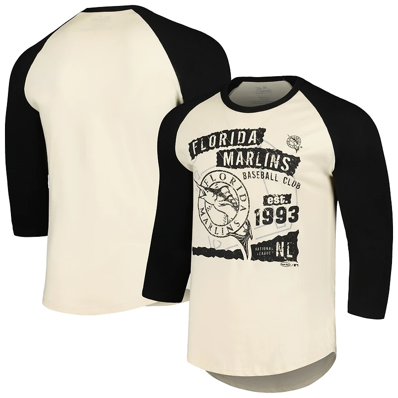 T-shirt raglan à manches 3/4 Majestic Threads pour hommes, crème/noir