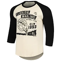 T-shirt raglan à manches 3/4 Majestic Threads pour hommes, crème/noir, Miami Marlins