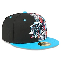 Casquette ajustée New Era 59FIFTY noire/bleue Miami Marlins 2025 MLB Players' Weekend pour homme