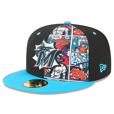 Casquette ajustée New Era 59FIFTY noire/bleue Miami Marlins 2025 MLB Players' Weekend pour homme