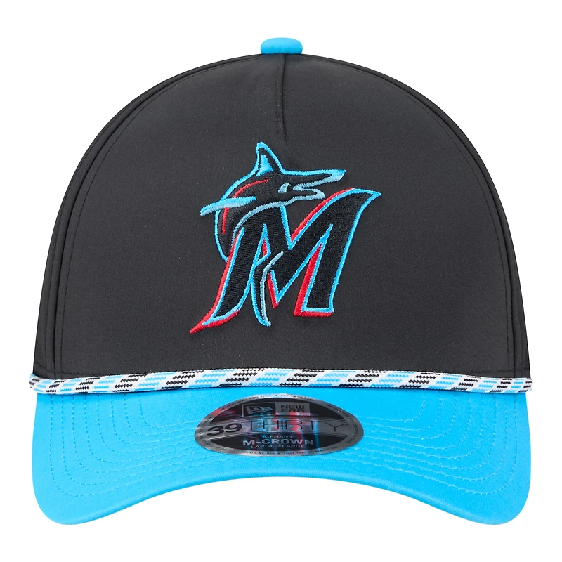 Men's New Era Black/Blue Miami Marlins Rope M-Crown A-Frame 39THIRTY Flex Hat