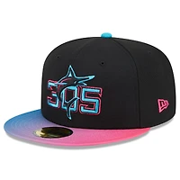 Casquette ajustée 59FIFTY City Connect 2025 des Marlins de Miami New Era noire/rose pour homme