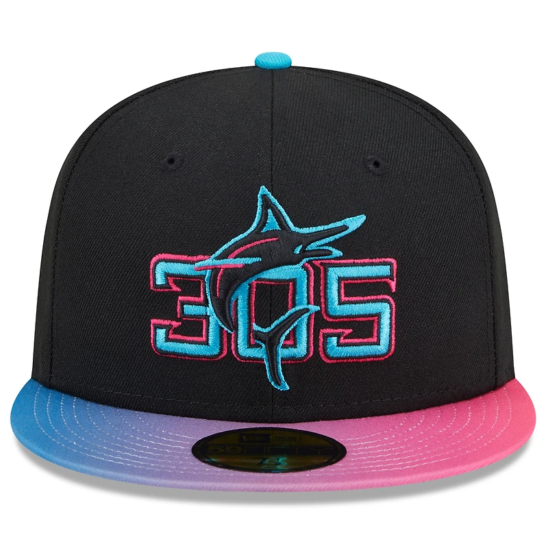 Men's New Era Black/ Miami Marlins 2025 City Connect 59FIFTY Fitted Hat