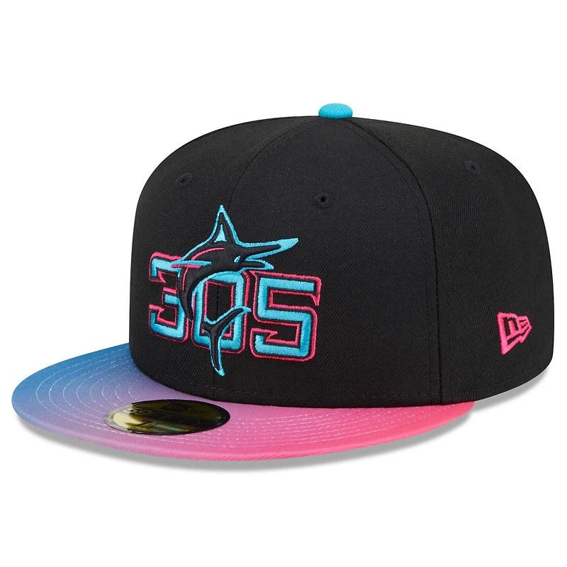 Casquette ajustée 59FIFTY City Connect 2025 des Marlins de Miami New Era noire/rose pour homme