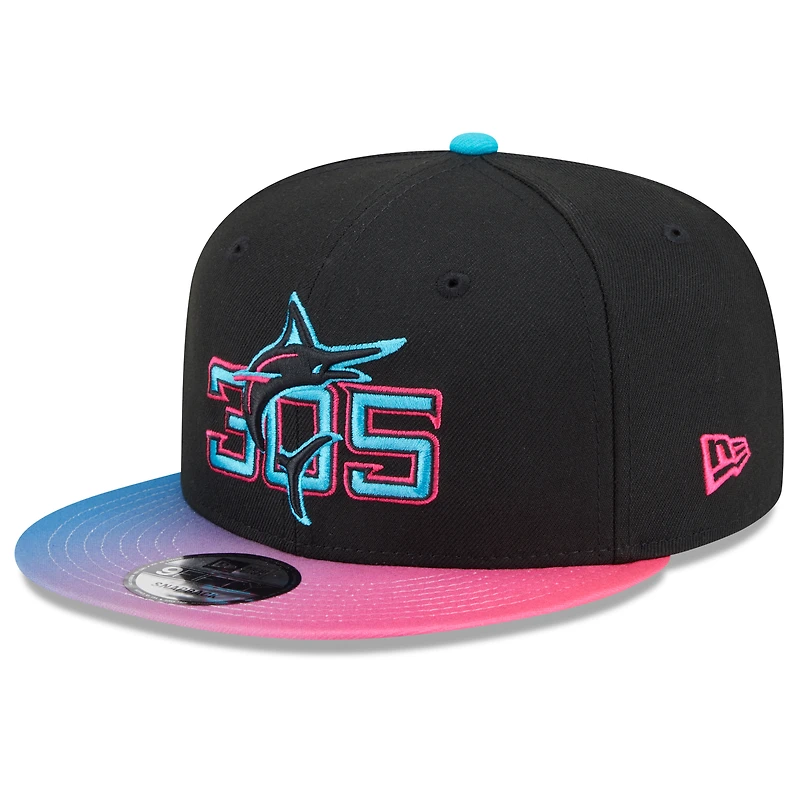 Casquette snapback 9FIFTY City Connect 2025 des Marlins de Miami New Era noire/rose pour homme