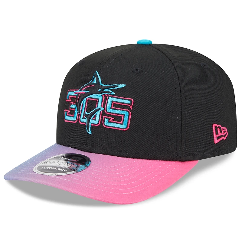 Casquette ajustable City Connect 9SEVENTY noire/rose New Era pour homme, édition 2025 des Miami Marlins