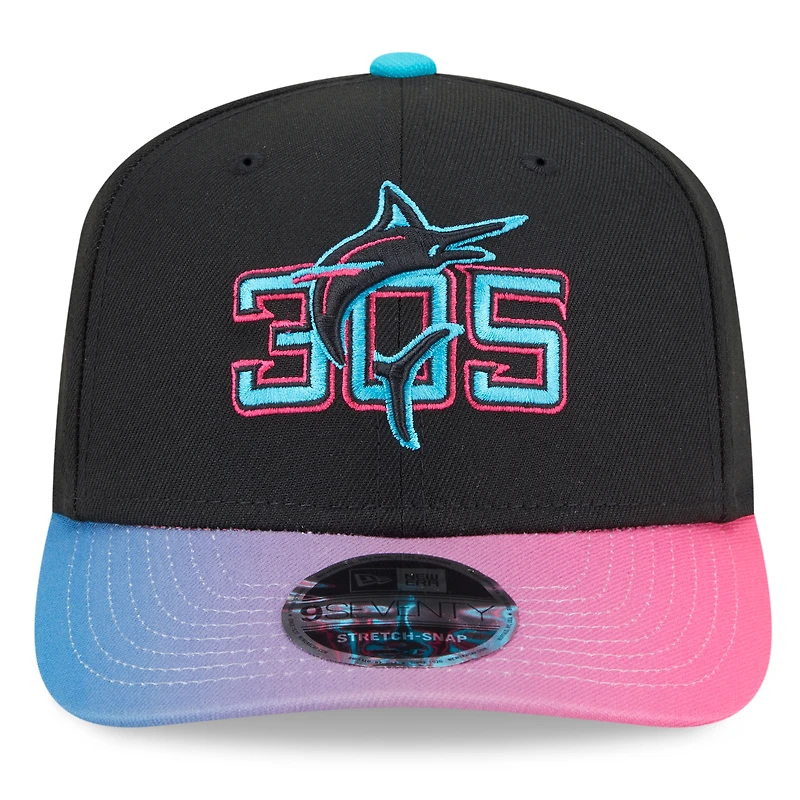 Casquette ajustable City Connect 9SEVENTY noire/rose New Era pour homme, édition 2025 des Miami Marlins