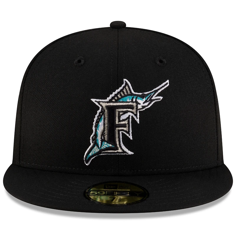 Casquette ajustée New Era noire pour homme, collection Florida Marlins On-Field Authentic 59FIFTY